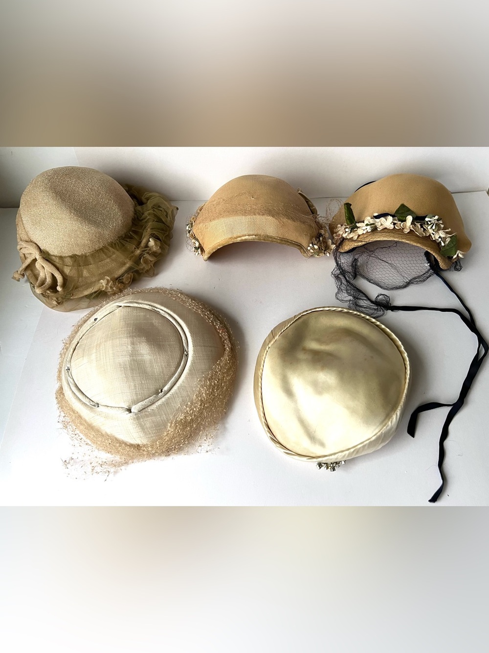 Vintage Women's Cream & Beige Pillbox Hats - Elegant Cocktail Headwear
